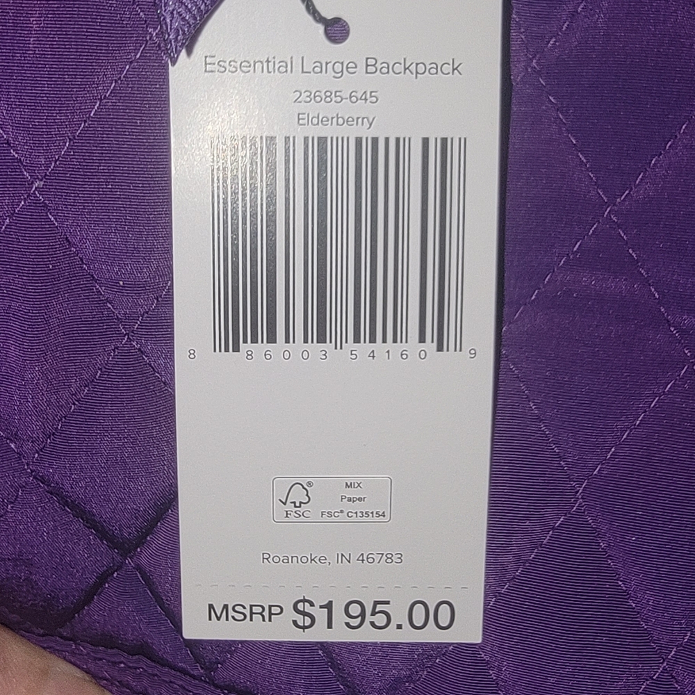 Vera Bradley Essential Large Backpack in Rich Purple - Picture 4 of 8